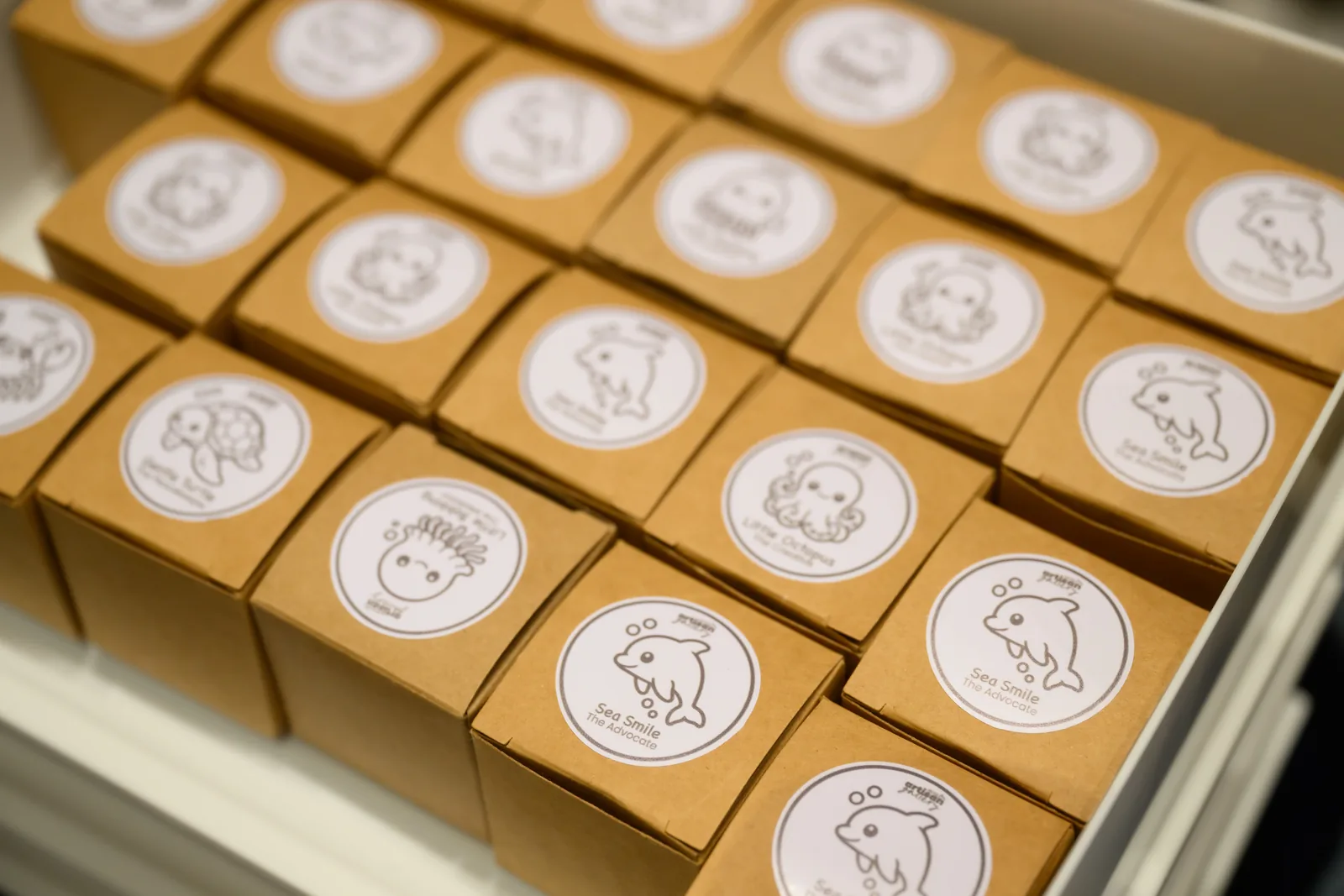 MyraShell wedding favor boxes with Sea Soul characters